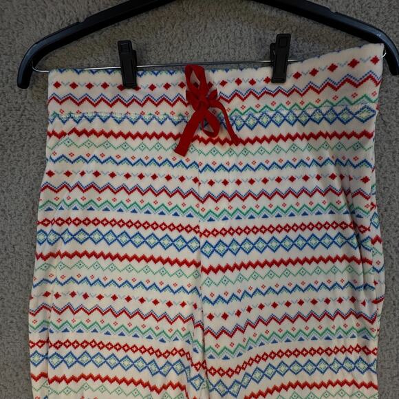 Fair Isle Fleece Pajama Pants Cozy Drawstring Red Bow - Picture 2 of 10